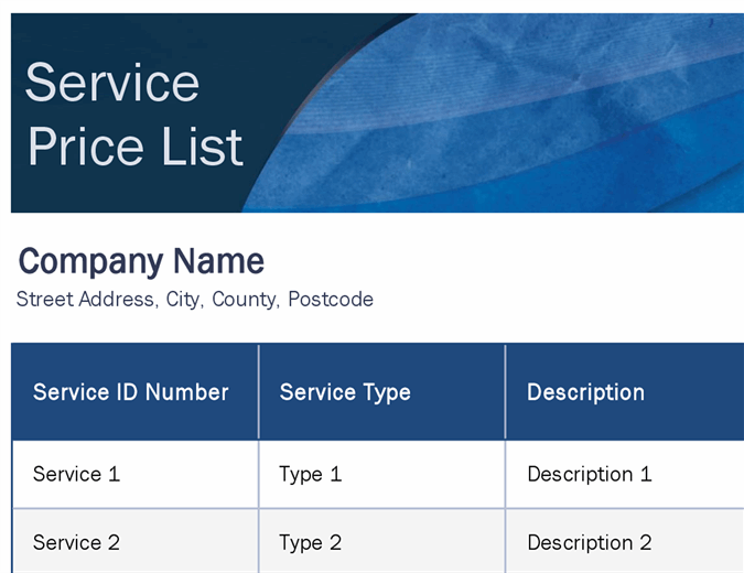 Service price list