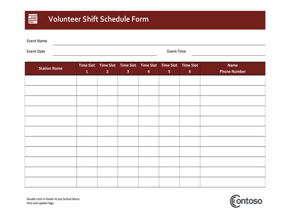 Volunteer shift schedule