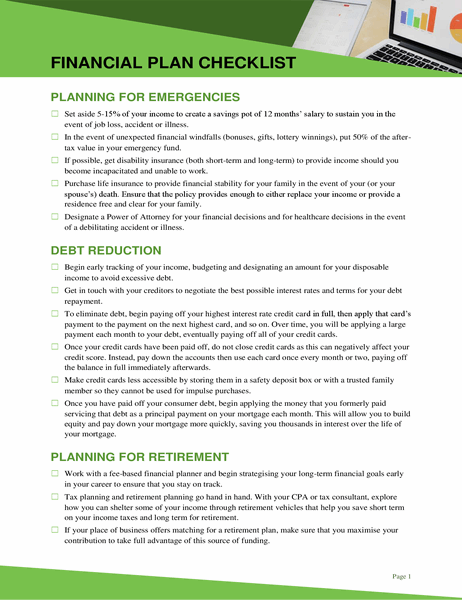 Financial plan checklist