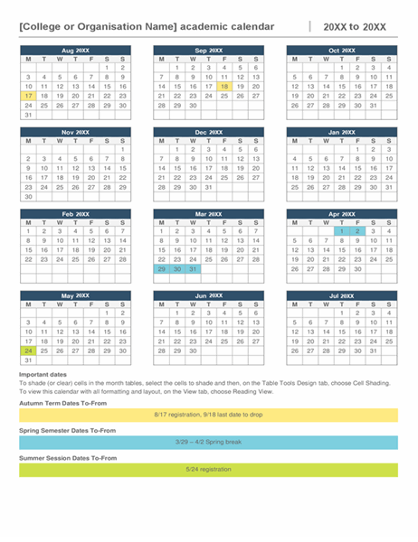 Academic year calendar