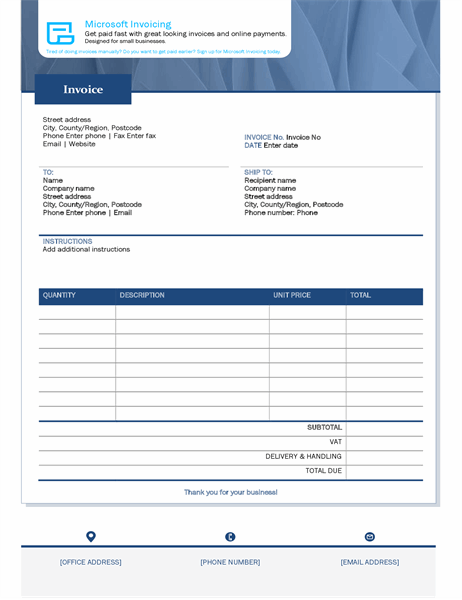 Standard invoice with Microsoft Invoicing