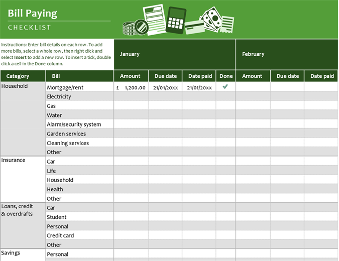 Note paying checklist Note paying checklist