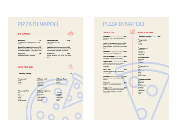 Pizza menu 