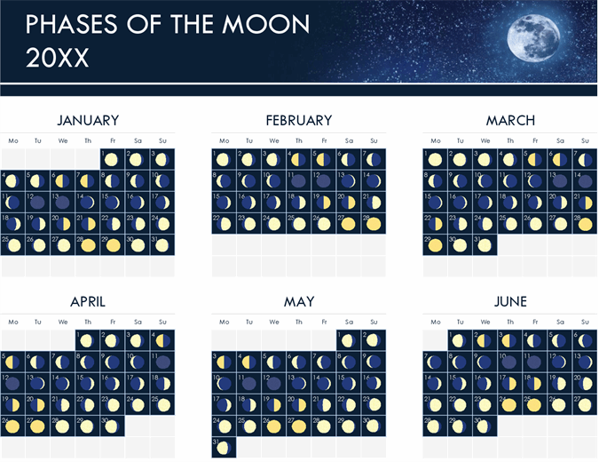 Phases of the moon calendar
