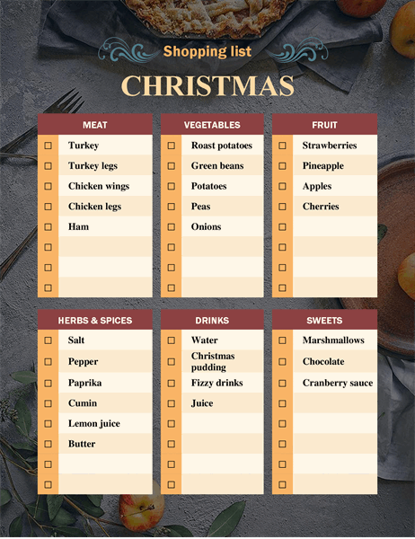 Christmas Grocery List Download Food Planner To Do List Shopping List 