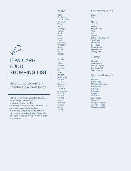 Low carb foods shopping list