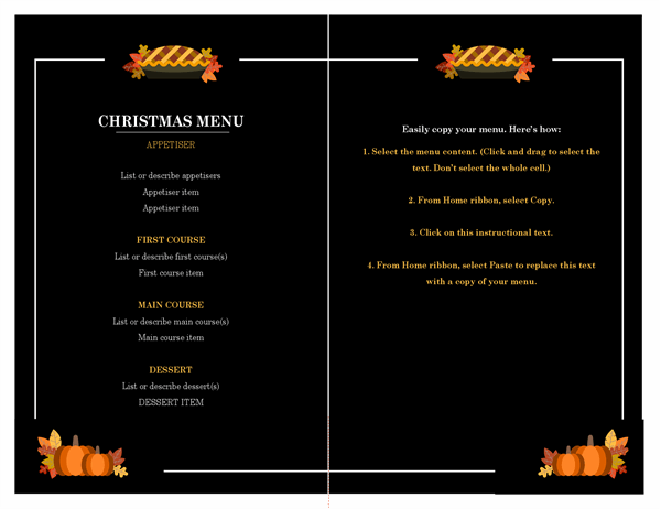 Traditional Christmas menu