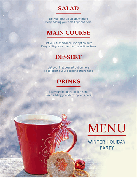 Winter festive party menu