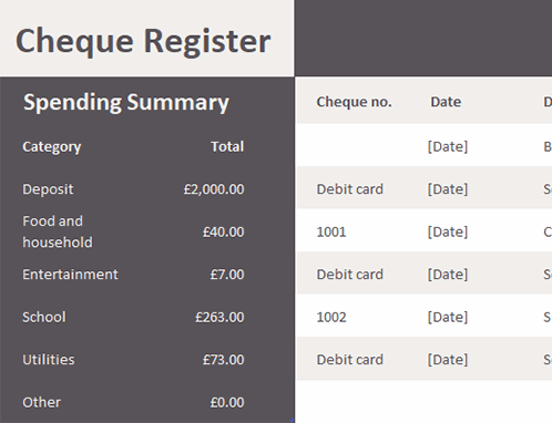 Cheque register Cheque register