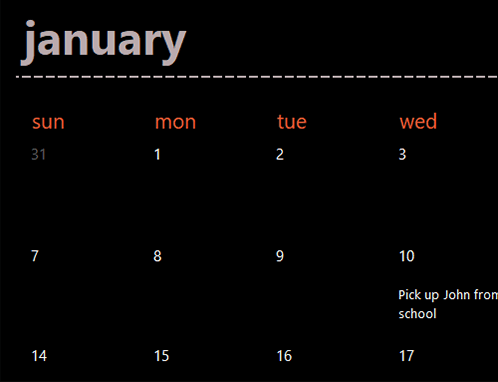 Evergreen calendar tabs (black)