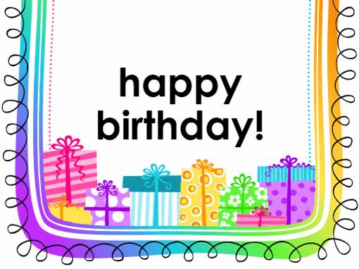 Birthday card (gifts on white background, half-fold)