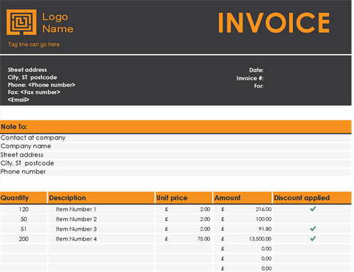 Small business sales invoice