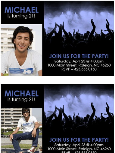 Party invitation (blue on black)