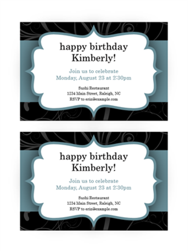 Party invitations (Blue Ribbon design, 2 per page)