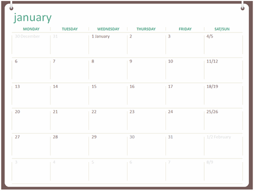 Classic wall calendar (Mon-Sun, two-ring design) Classic wall calendar (Mon-Sun, two-ring design)