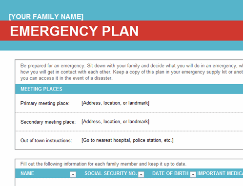 Family emergency plan