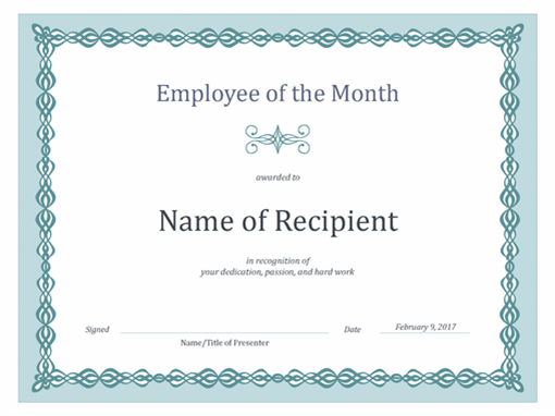 Certificate for Employee of the Month (blue chain design)