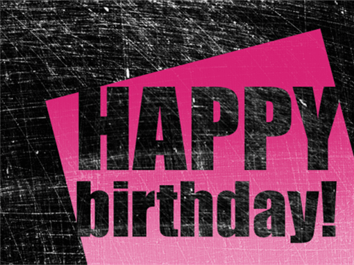 Birthday card, scratched background  (pink, black, half-fold)