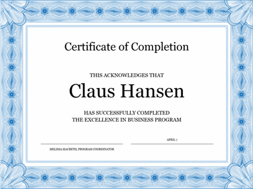 Certificate of completion (blue)