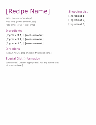 Recipe with shopping list