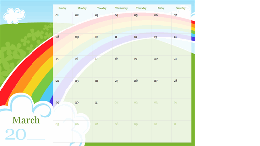 Illustrated seasonal calendar (Sun-Sat)