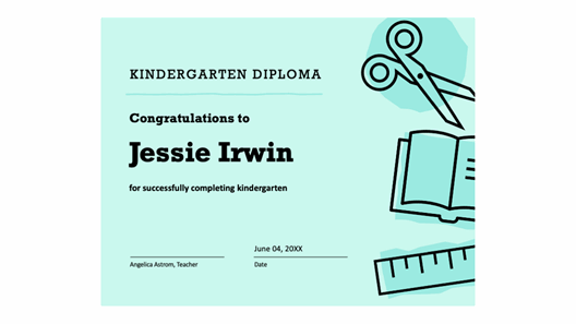 Kindergarten diploma certificate