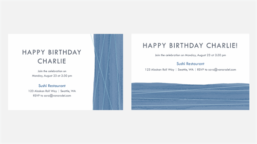 Blue ribbon party invitations (two per page)