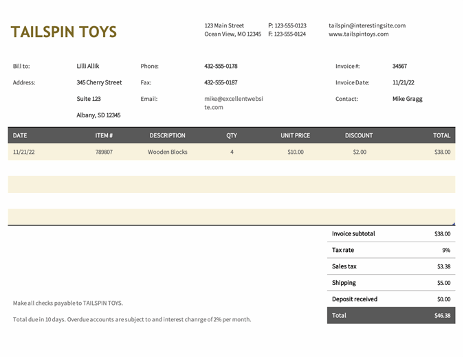 commercial invoice excel template