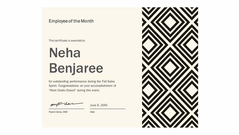 Diamond employee of the month certificate 