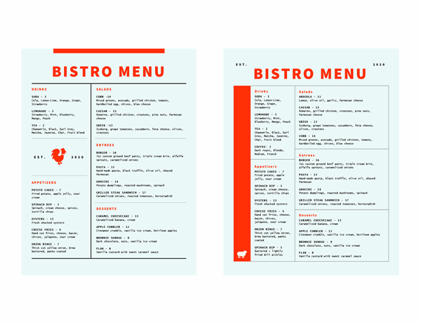 Bistro menu