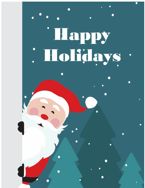 Business Holiday Greeting Card With Santa Quarter Fold A2 Size