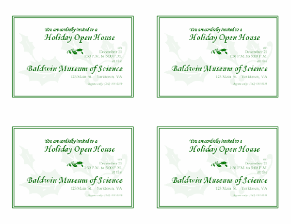 Holiday Open House Invitation 4 Per Page