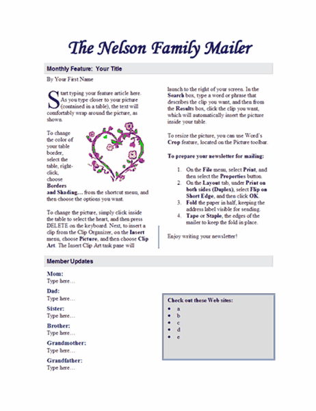 Family newsletter (2 pages)