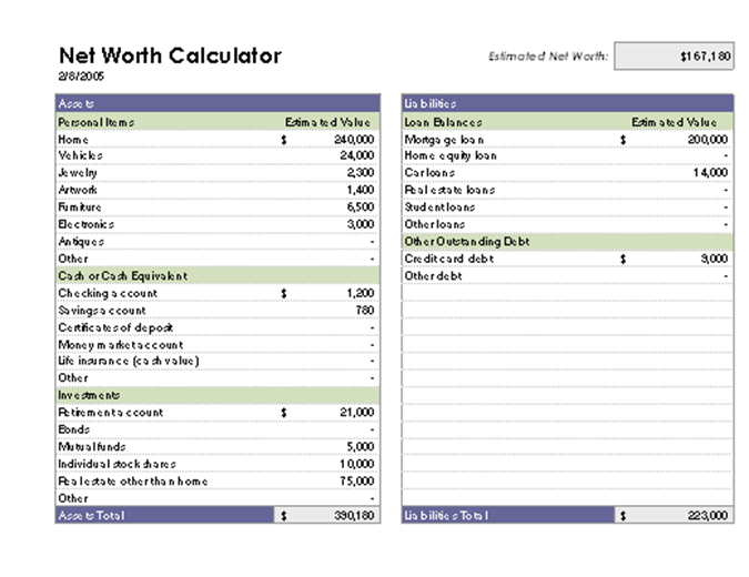 Net worth calculator