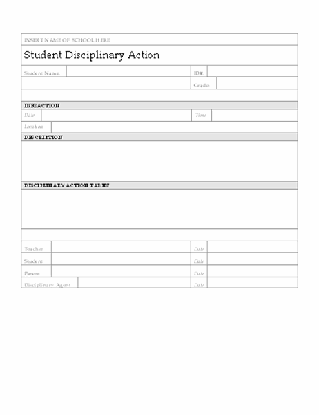 Student disciplinary action form