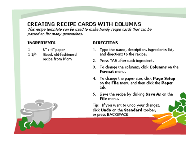 Recipe card (multiple columns)