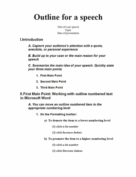 Speech Outline Template Word