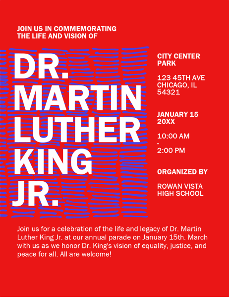 Flyer for Martin Luther King Jr. Day event