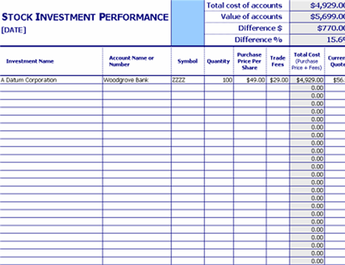 stock investment performance tracker generic attendance sheet