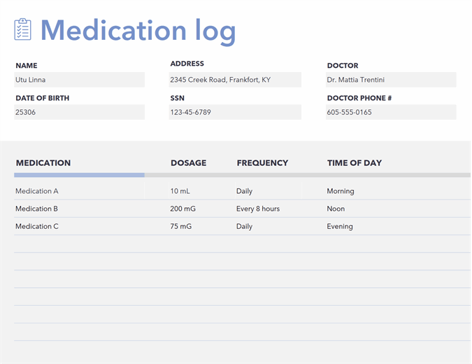 Basic medication log