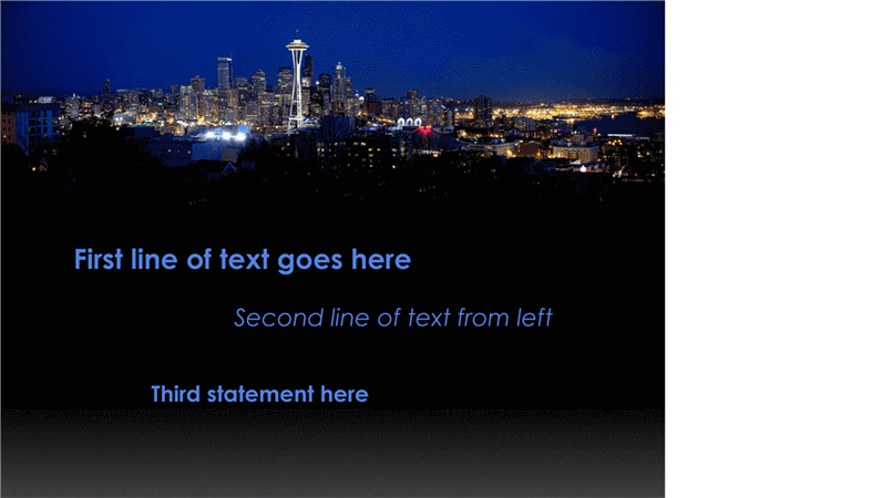 Animated captions move and change color over Seattle cityscape Animated captions move and change color over Seattle cityscape