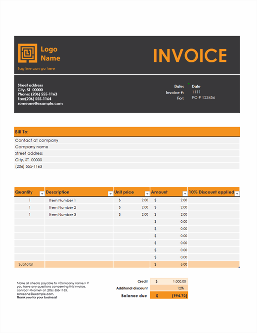 Free Blank Invoice Template For Excel