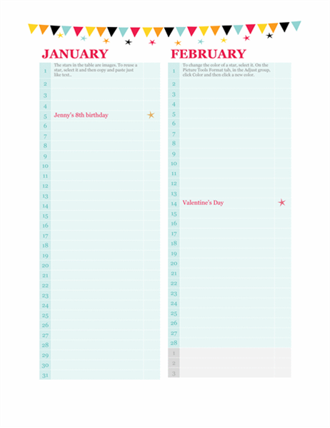 Birthday and occasion calendar Birthday and occasion calendar