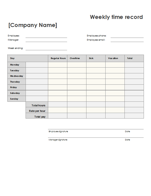 Weekly timesheet