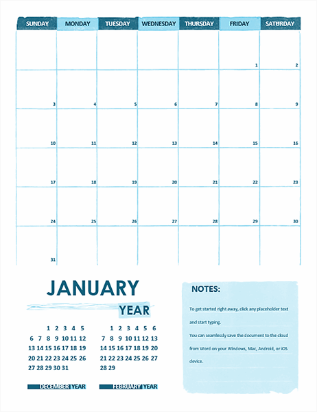 Academic calendar (one month, any year, Sunday start)