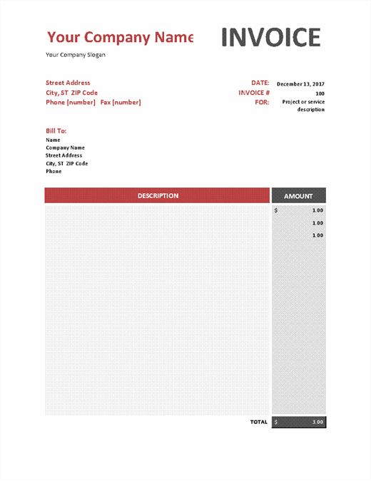 Invoice that calculates total
