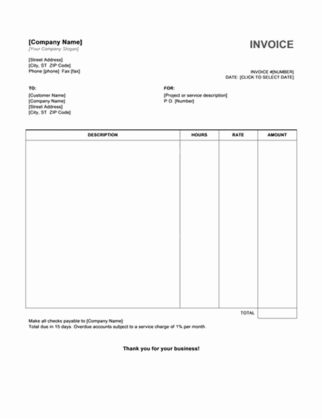 hours invoice template microsoft word