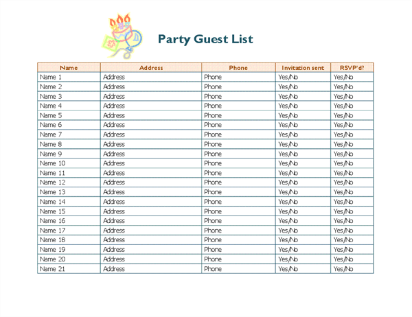 Party guest list