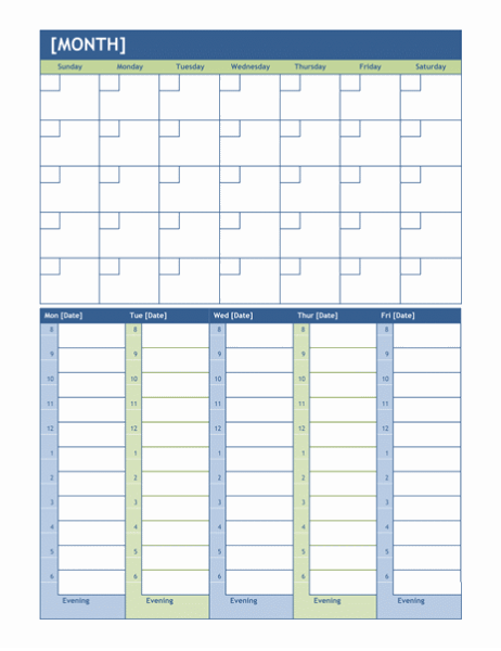 Monthly and weekly planning calendar