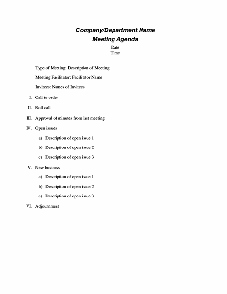 Formal Meeting Agenda